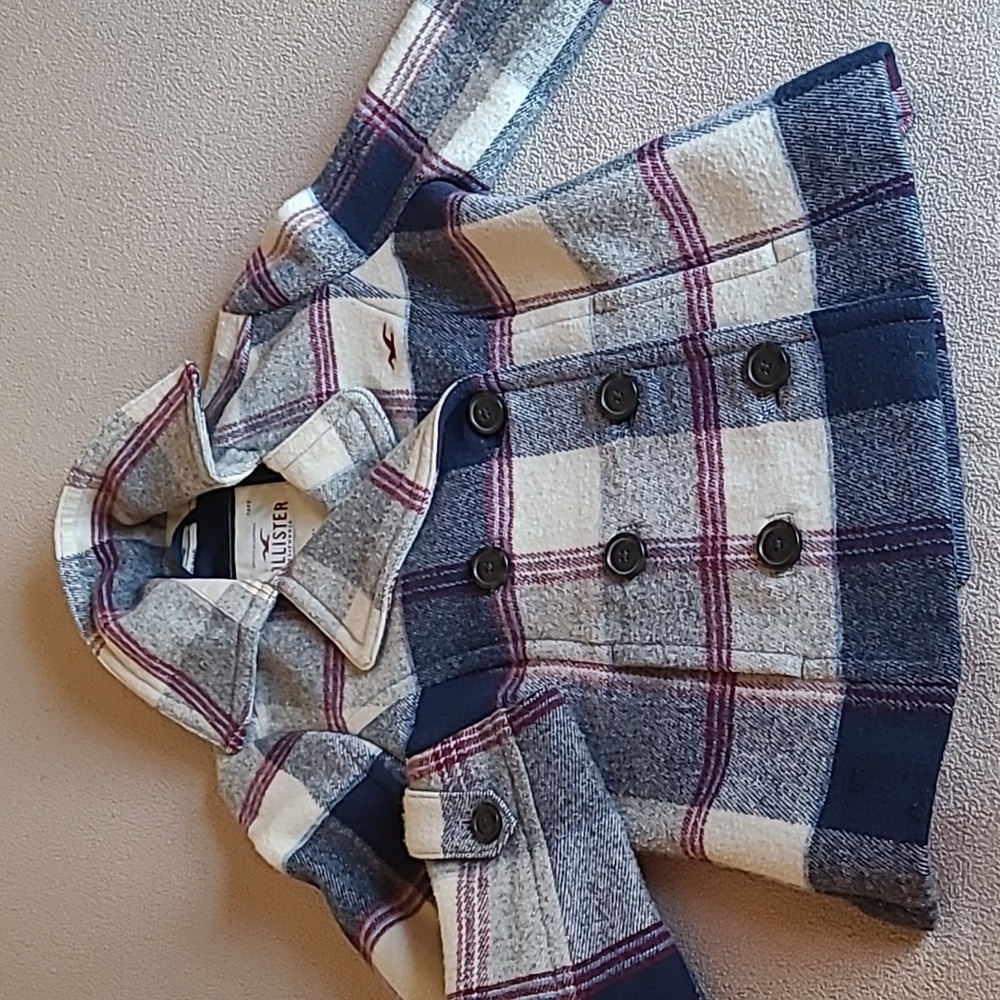 Hollister Women's Wool Blend Coat/ Double Breasted Plaid Short Jacket Size XS